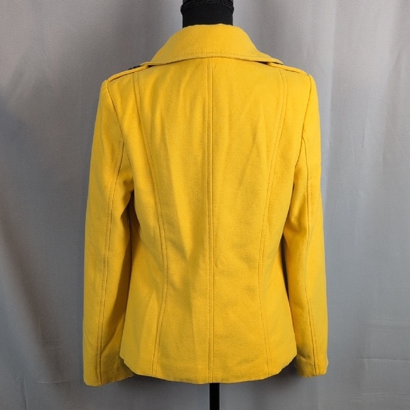 Old Navy Mustard Yellow Women's Pea Coat Wool Medium Double Breasted - Picture 3 of 8